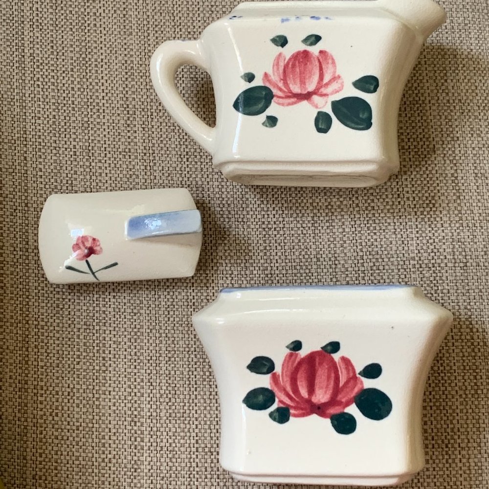 Vintage- MCM Floral Art Deco Creamer & Sugar Set
